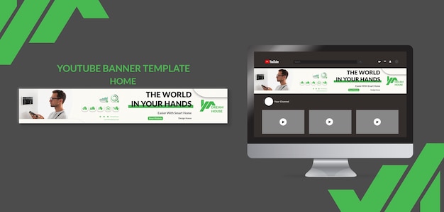 PSD gratuit modèle de bannière youtube de design d'intérieur design plat