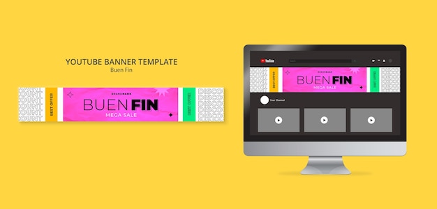 PSD gratuit modèle de bannière youtube design plat buen fin