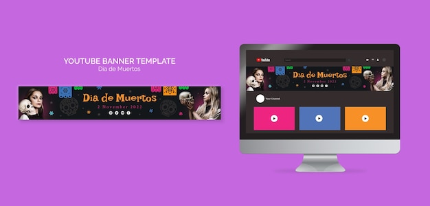 PSD gratuit modèle de bannière youtube dia de muertos