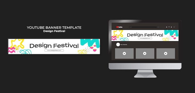 Modèle de bannière youtube du festival de conception