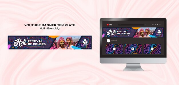 Modèle de bannière youtube du festival holi