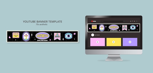 PSD gratuit modèle de bannière youtube esthétique des années 70
