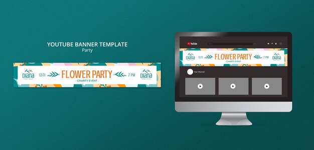 Modèle de bannière youtube fête design plat