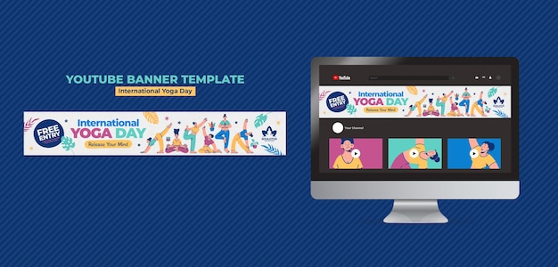 PSD gratuit modèle de bannière youtube de la journée internationale du yoga
