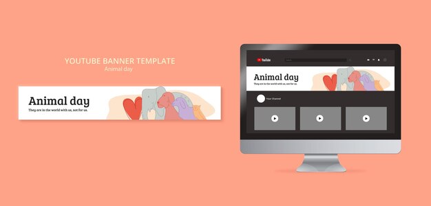 Modèle de bannière youtube de la journée mondiale des animaux