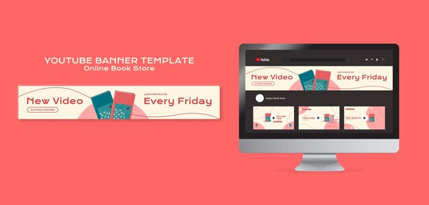 PSD gratuit modèle de bannière youtube de librairie en ligne