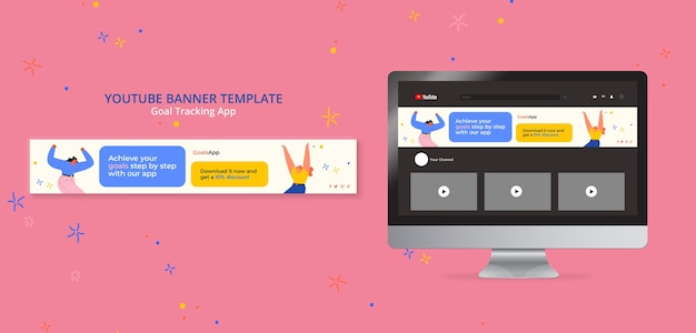 Modèle De Bannière Youtube Pour L'application De Suivi Des Objectifs De Conception Plate
