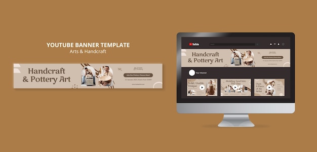 PSD gratuit modèle de bannière youtube pour les arts et l'artisanat