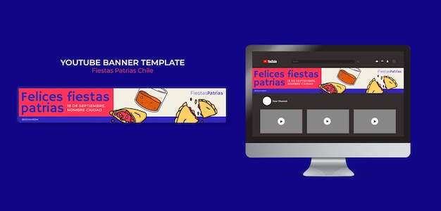 PSD gratuit modèle de bannière youtube pour les célébrations fiestas patrias chili