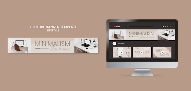 PSD gratuit modèle de bannière youtube pour un design d'intérieur minimaliste