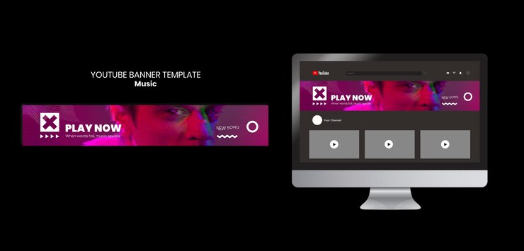 PSD gratuit modèle de bannière youtube pour écouter de la musique