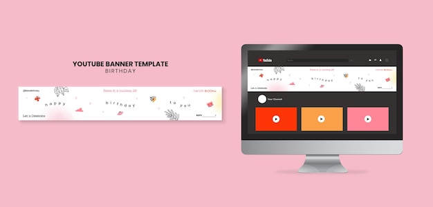 PSD gratuit modèle de bannière youtube pour la fête d'anniversaire