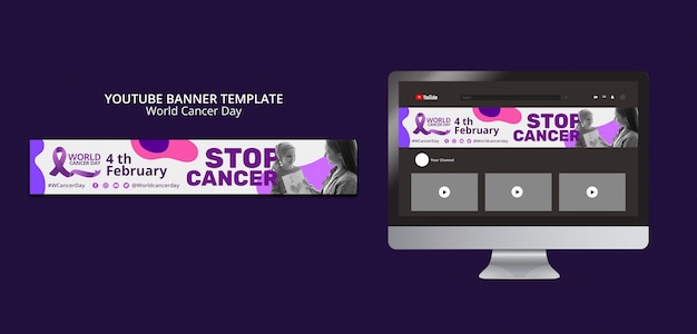 PSD gratuit modèle de bannière youtube pour la journée mondiale du cancer