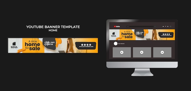 PSD gratuit modèle de bannière youtube pour une nouvelle maison immobilière