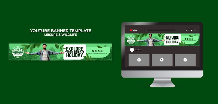 PSD gratuit modèle de bannière youtube pour les voyages et l'aventure avec la végétation