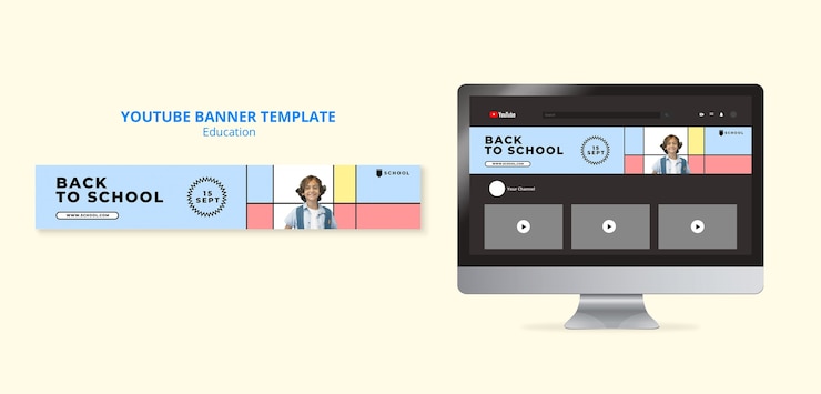 PSD gratuit modèle de bannière youtube de retour à l'école
