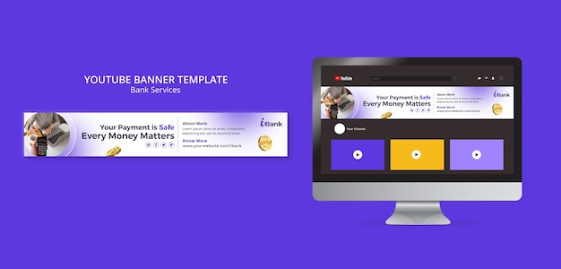 PSD gratuit modèle de bannière youtube de services bancaires
