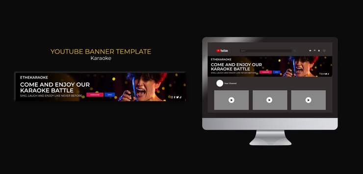 PSD gratuit modèle de bannière youtube de soirée karaoké