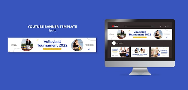 PSD gratuit modèle de bannière youtube de tournoi de camp de volley-ball