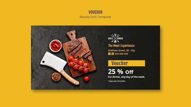 PSD gratuit modèle de bon d'achat moody grill