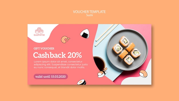 PSD gratuit modèle de bon cadeau de restaurant de sushi