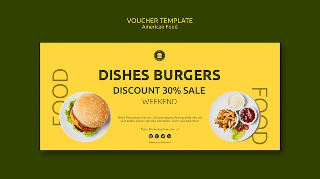 PSD gratuit modèle de bon de concept de cuisine américaine