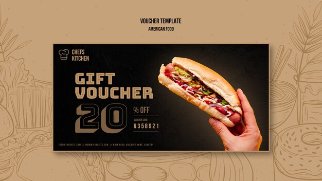 Modèle de bon de réduction de hot dogs américain classique