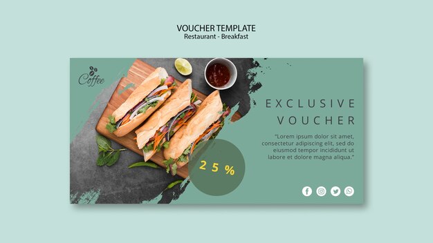 Modèle de bon de restaurant de petit déjeuner avec offre spéciale