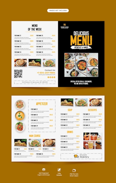 Modèle De Brochure De Menu De Nourriture Et De Restaurant à Deux Volets