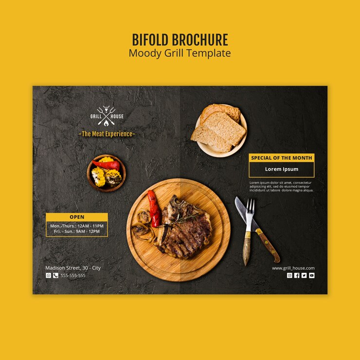 PSD gratuit modèle de brochure pliable moody grill