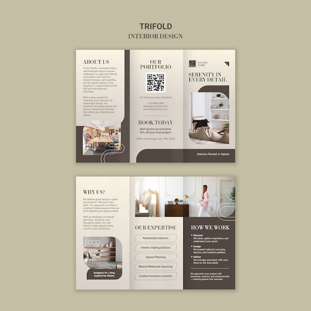 Modèle de brochure à trois volets sur l'aménagement intérieur