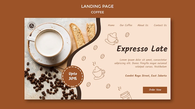 PSD gratuit modèle de café de page de destination