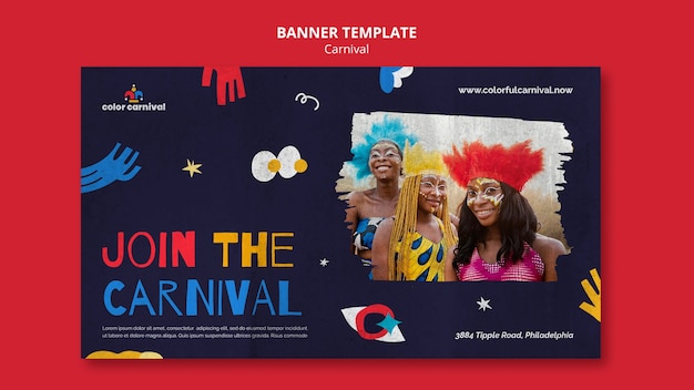 Modèle de carnaval de bannière design plat