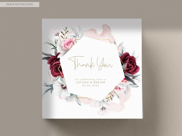 PSD gratuit modèle de carte d'invitation aquarelle élégant cadre floral rose blanc et marron