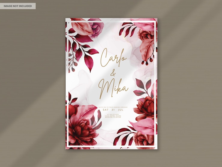 PSD gratuit modèle de carte d'invitation de mariage floral marron rouge élégant
