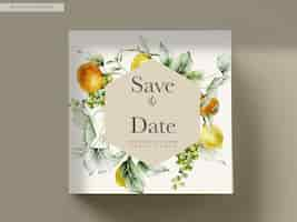 PSD gratuit modèle de carte d'invitation de mariage de fruits d'été aquarelle