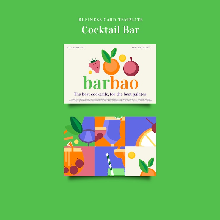 PSD gratuit modèle de carte de visite de bar à cocktail à design plat