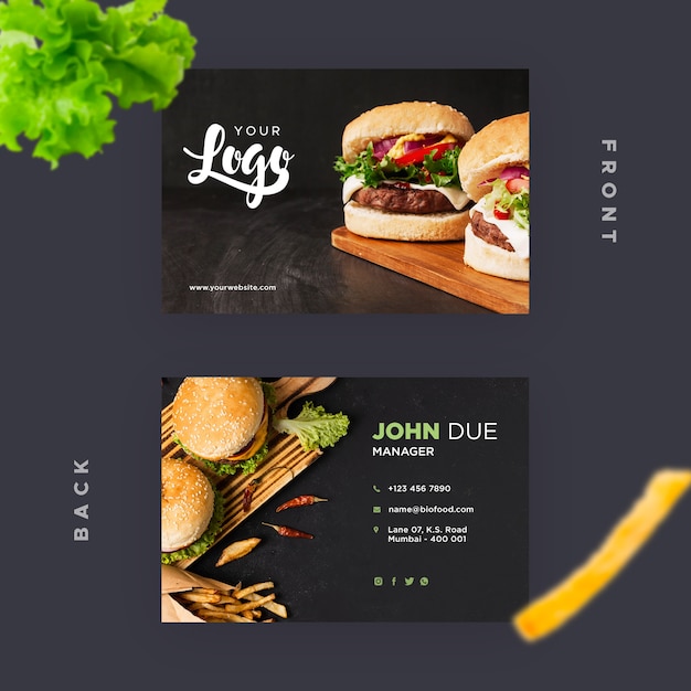 PSD gratuit modèle de carte de visite pour restaurant avec hamburgers