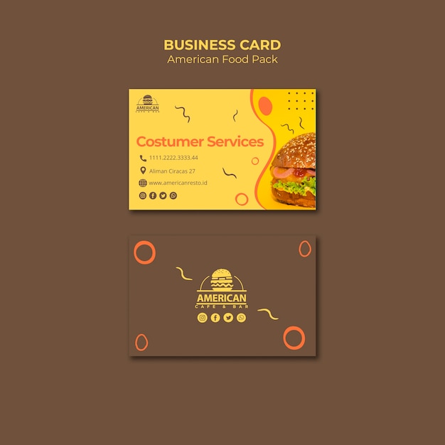 PSD gratuit modèle de carte de visite avec thème de la cuisine américaine