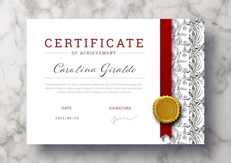 PSD gratuit modèle de certificat élégant avec des ornements floraux vintage