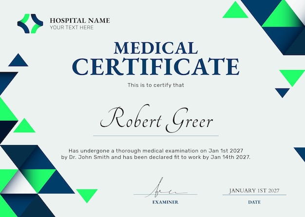 PSD gratuit modèle de certificat médical psd en dessin abstrait