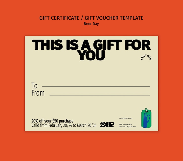 PSD gratuit modèle de chèque-cadeau pour la célébration du jour de la bière