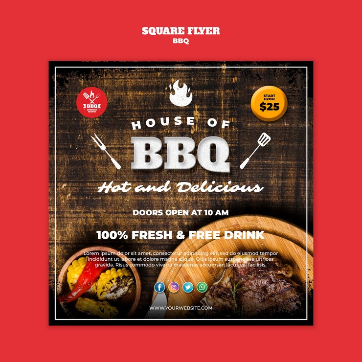 PSD gratuit modèle de concept de flyer carré barbecue