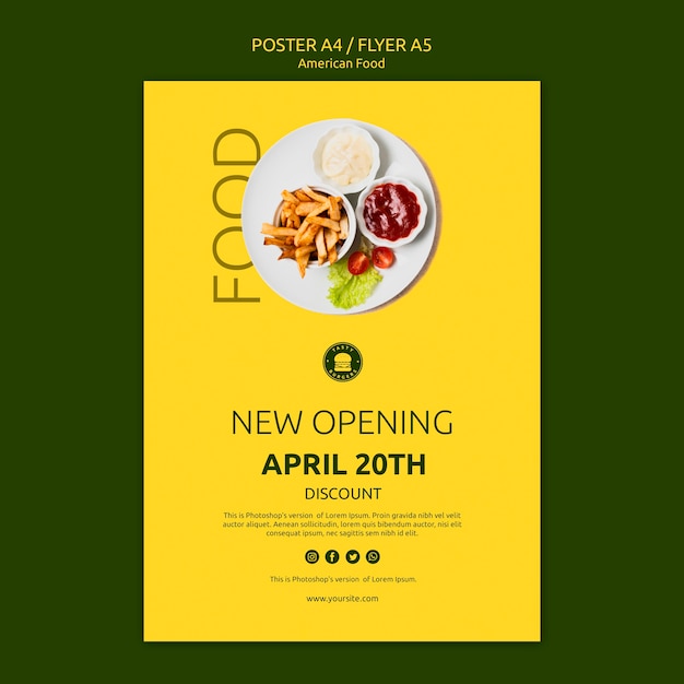 PSD gratuit modèle de concept de flyer de cuisine américaine