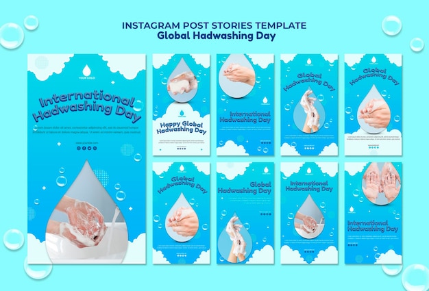 PSD gratuit modèle de concept d'histoires instagram pour la journée mondiale du lavage des mains