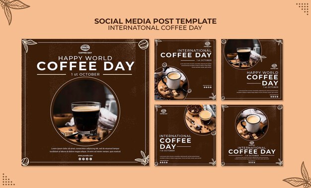 Modèle de concept de publication de médias sociaux pour la journée internationale du café
