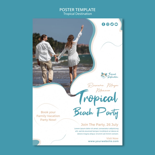 PSD gratuit modèle de conception d'affiche de destination tropicale design plat