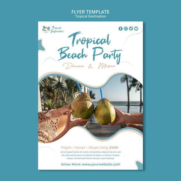 PSD gratuit modèle de conception d'affiche de destination tropicale design plat