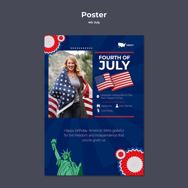 PSD gratuit modèle de conception d'affiche du 4 juillet