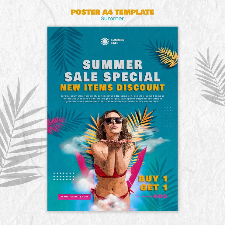 PSD gratuit modèle de conception d'affiche d'été réaliste